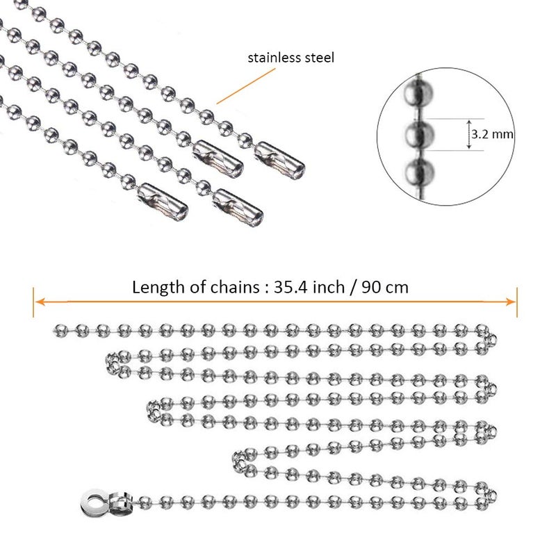 Wayilea Ceiling Fan Pull Extension Chain set, Light Chain Extender Stainless Steel Silver 3.2mm Beaded Ball, Fan cord Pull string Replacement (Four 35.4 Inch Chains, 8 connectors & 4 hooks) - Image 3